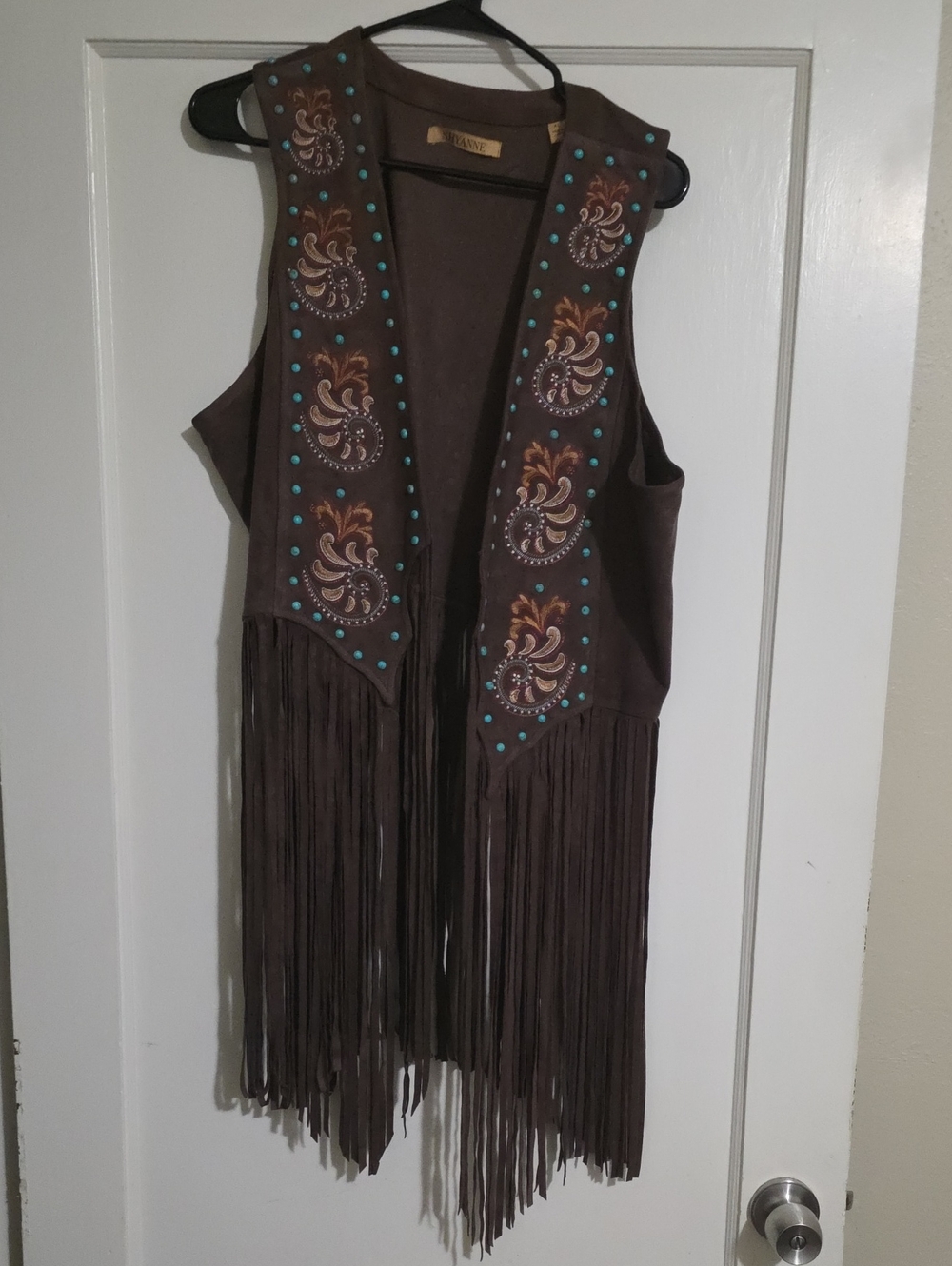 Shyanne Brown Fringe Vest with Turquoise Stud Accents